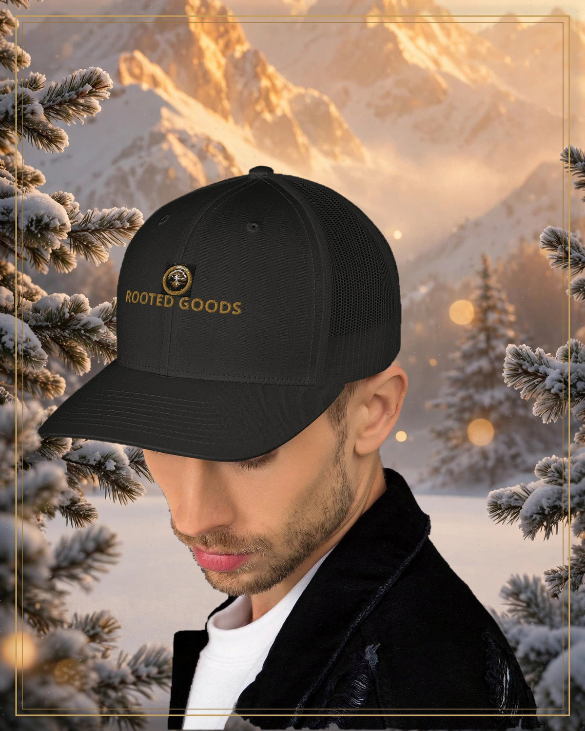 Winter-treated gallery frame — Rooted Goods Trucker Hat