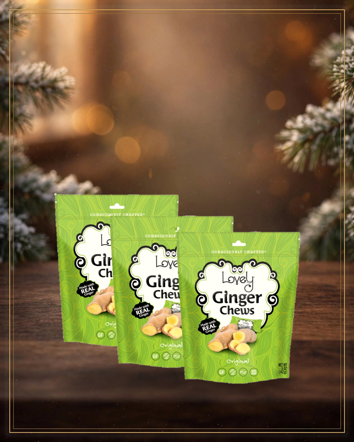 Winter-treated gallery frame — Ginger Chews — 3 Pack, 5 oz Bags