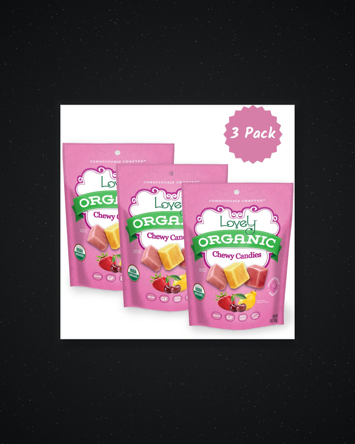 Framed lead — Lovely Candy pack shot in winter slate frame