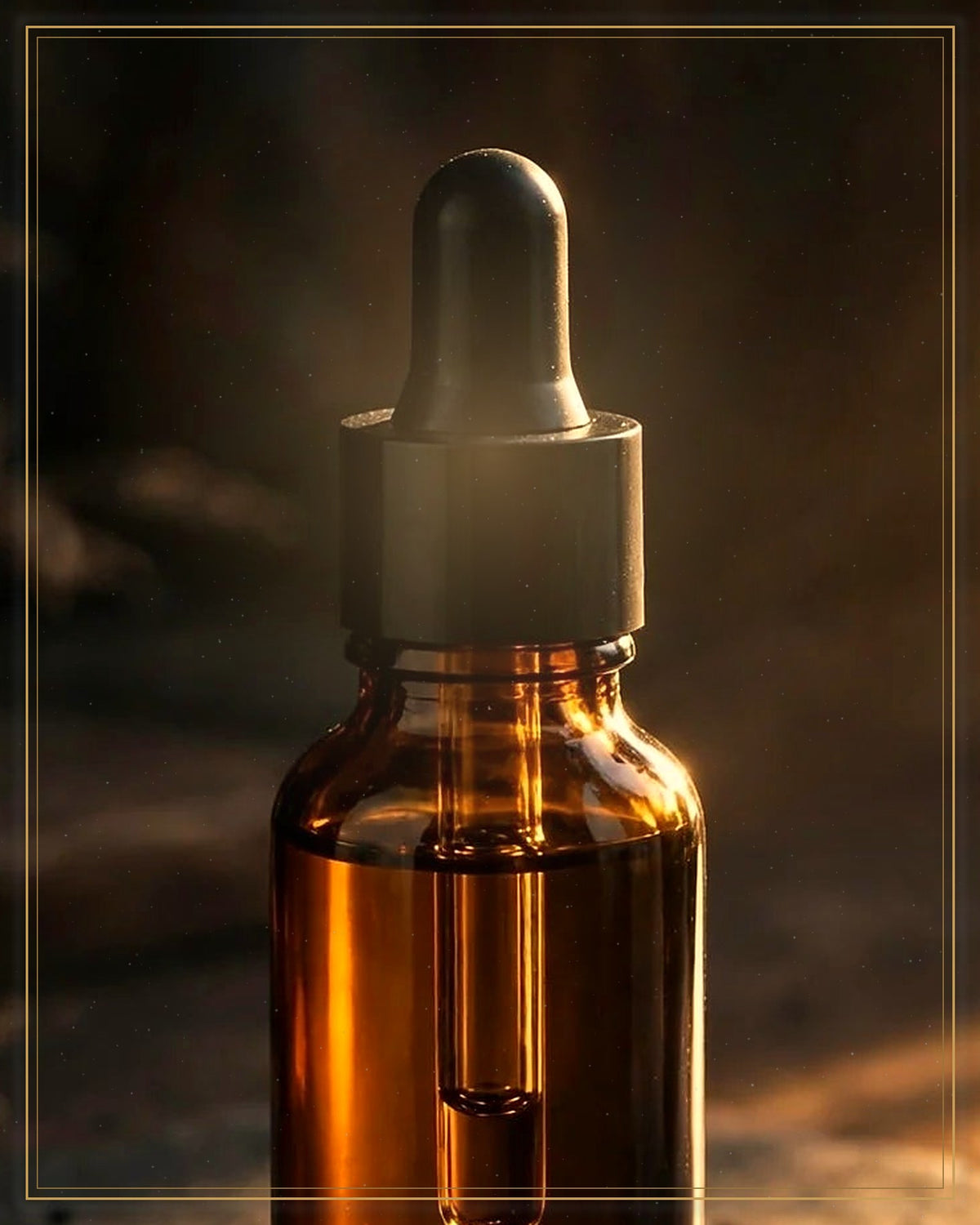 Black Seed Oil dropper and amber glass close-up — winter frame