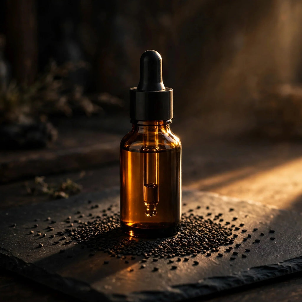 Cold-pressed black seed oil, part of the Crown and Skin Gift Set