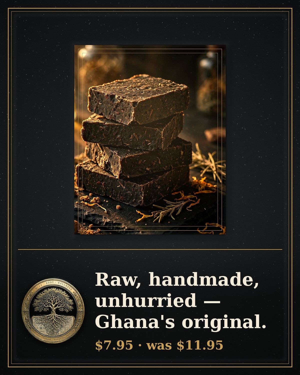 Rooted Goods Co. — Authentic African Black Soap — Ghana, 6 oz Bar