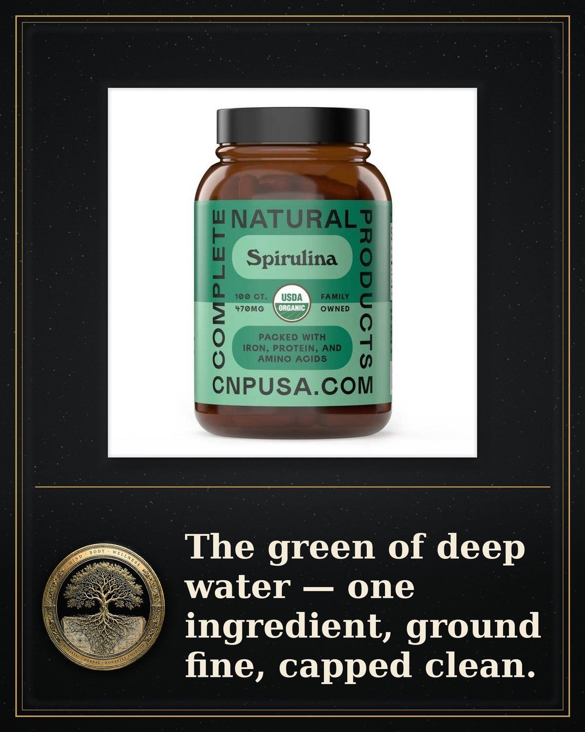 Rooted Goods Co. — Spirulina Capsules — Organic, 8.4 oz Bottle