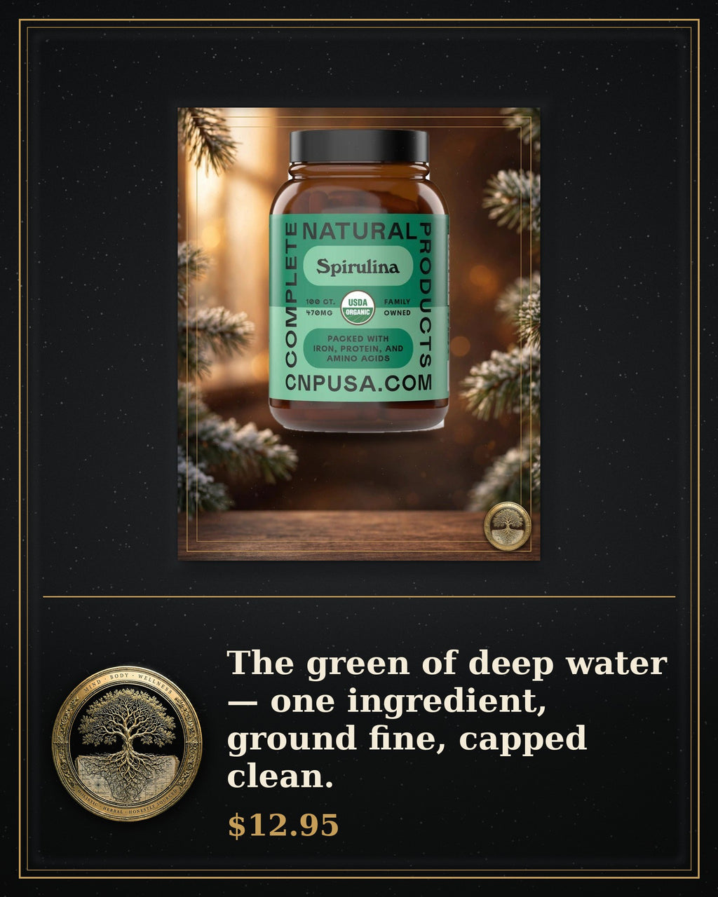 Rooted Goods Co. — Spirulina Capsules — Organic, 8.4 oz Bottle